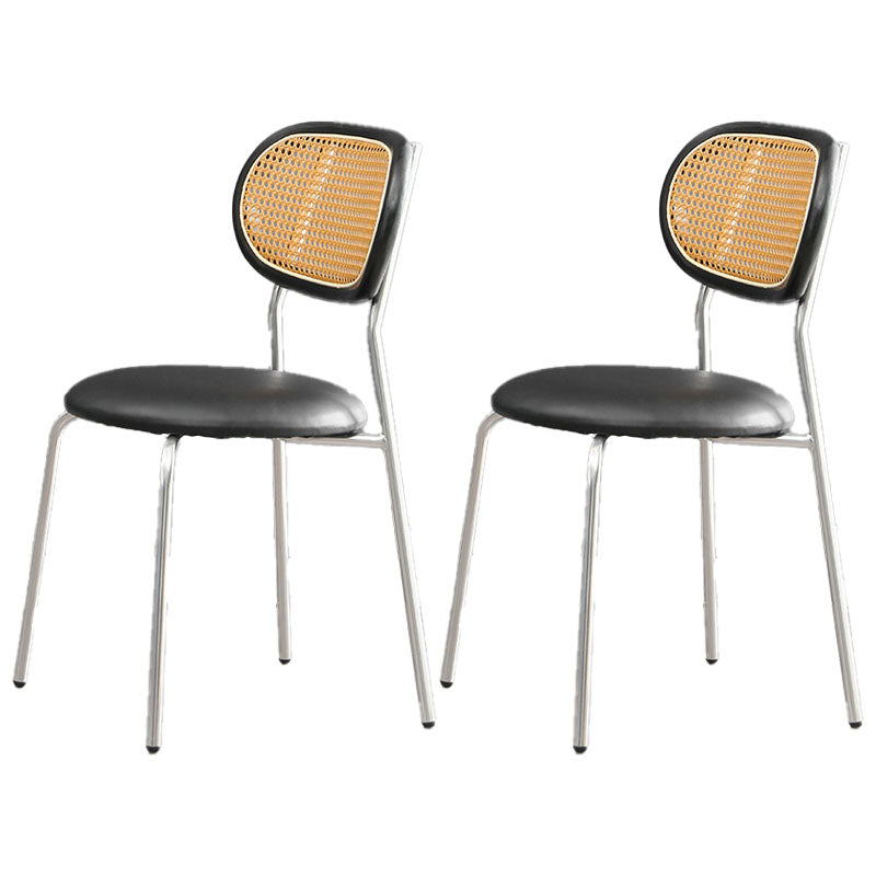 Faux Leather Armless Dining Chair Contemporary Open Back Dining Room Side Chair Black-Silver 2 Piece Set Clearhalo 'Dining Chairs' 'Dining Tables & Seating' 'dining_chair' 'furn' 'furn_dining_chair' 'Furniture' 'furniture_dining_chair' 'Kitchen & Dining Furniture' 4986355