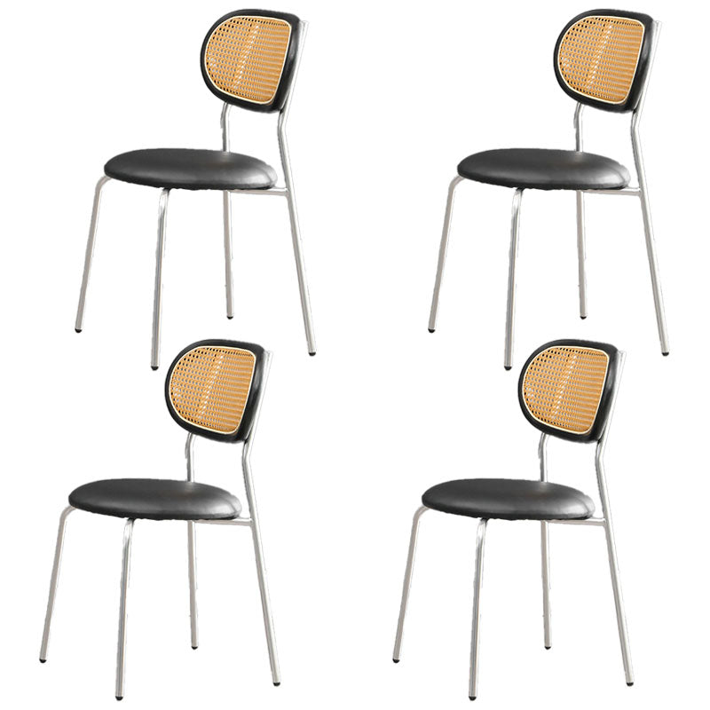 Faux Leather Armless Dining Chair Contemporary Open Back Dining Room Side Chair Black-Silver 4 Piece Set Clearhalo 'Dining Chairs' 'Dining Tables & Seating' 'dining_chair' 'furn' 'furn_dining_chair' 'Furniture' 'furniture_dining_chair' 'Kitchen & Dining Furniture' 4986358