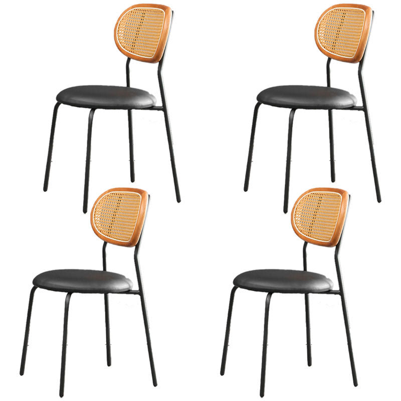 Faux Leather Armless Dining Chair Contemporary Open Back Dining Room Side Chair Brown-Black 4 Piece Set Clearhalo 'Dining Chairs' 'Dining Tables & Seating' 'dining_chair' 'furn' 'furn_dining_chair' 'Furniture' 'furniture_dining_chair' 'Kitchen & Dining Furniture' 4986366