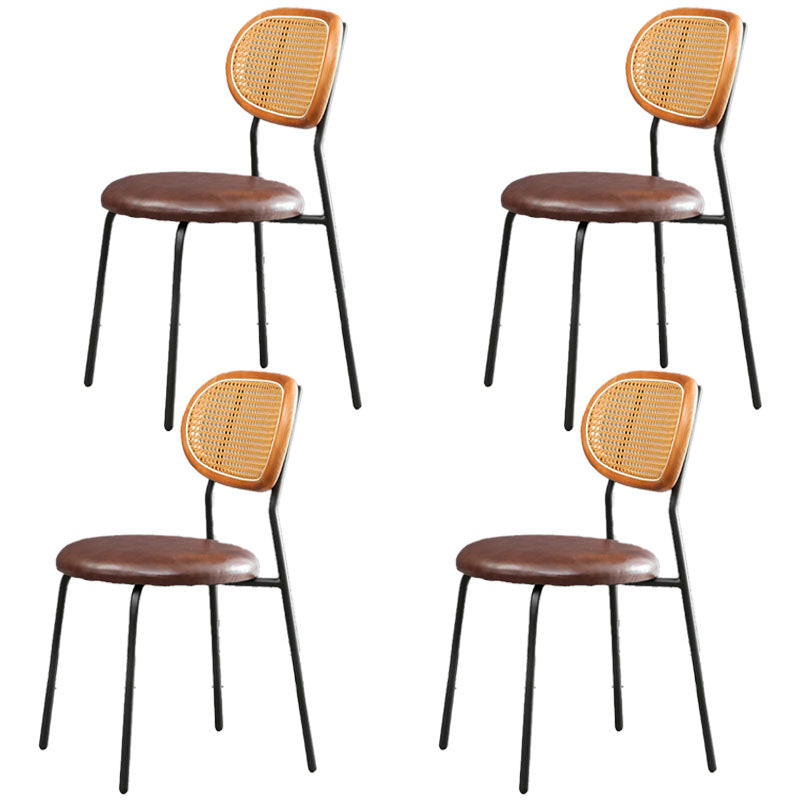 Faux Leather Armless Dining Chair Contemporary Open Back Dining Room Side Chair Brown 4 Piece Set Clearhalo 'Dining Chairs' 'Dining Tables & Seating' 'dining_chair' 'furn' 'furn_dining_chair' 'Furniture' 'furniture_dining_chair' 'Kitchen & Dining Furniture' 4986369