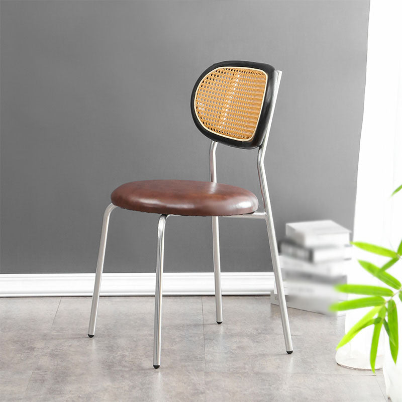 Faux Leather Armless Dining Chair Contemporary Open Back Dining Room Side Chair Coffee-Silver 1 Piece Clearhalo 'Dining Chairs' 'Dining Tables & Seating' 'dining_chair' 'furn' 'furn_dining_chair' 'Furniture' 'furniture_dining_chair' 'Kitchen & Dining Furniture' 4986373