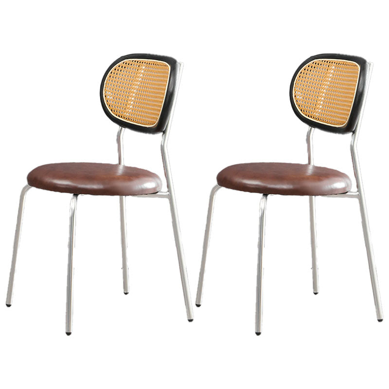 Faux Leather Armless Dining Chair Contemporary Open Back Dining Room Side Chair Coffee-Silver 2 Piece Set Clearhalo 'Dining Chairs' 'Dining Tables & Seating' 'dining_chair' 'furn' 'furn_dining_chair' 'Furniture' 'furniture_dining_chair' 'Kitchen & Dining Furniture' 4986374