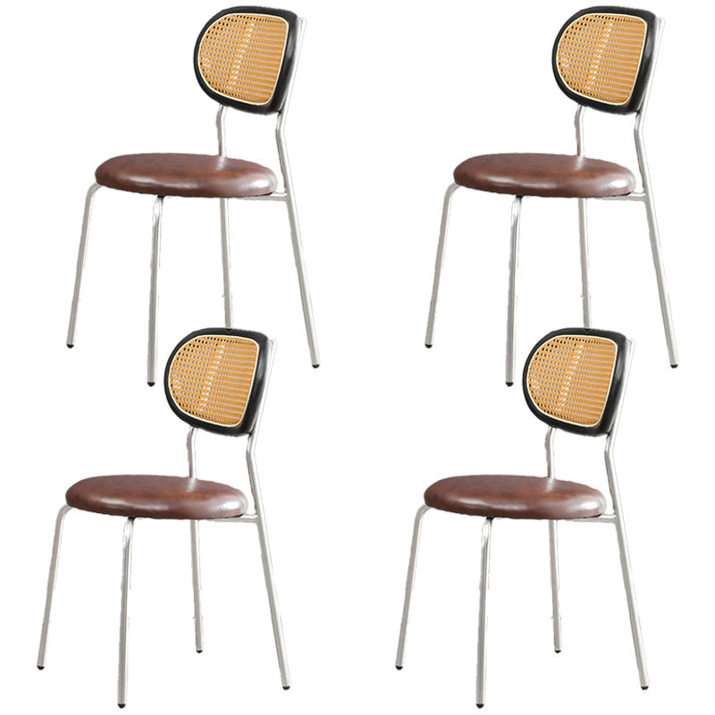 Faux Leather Armless Dining Chair Contemporary Open Back Dining Room Side Chair Coffee-Silver 4 Piece Set Clearhalo 'Dining Chairs' 'Dining Tables & Seating' 'dining_chair' 'furn' 'furn_dining_chair' 'Furniture' 'furniture_dining_chair' 'Kitchen & Dining Furniture' 4986375