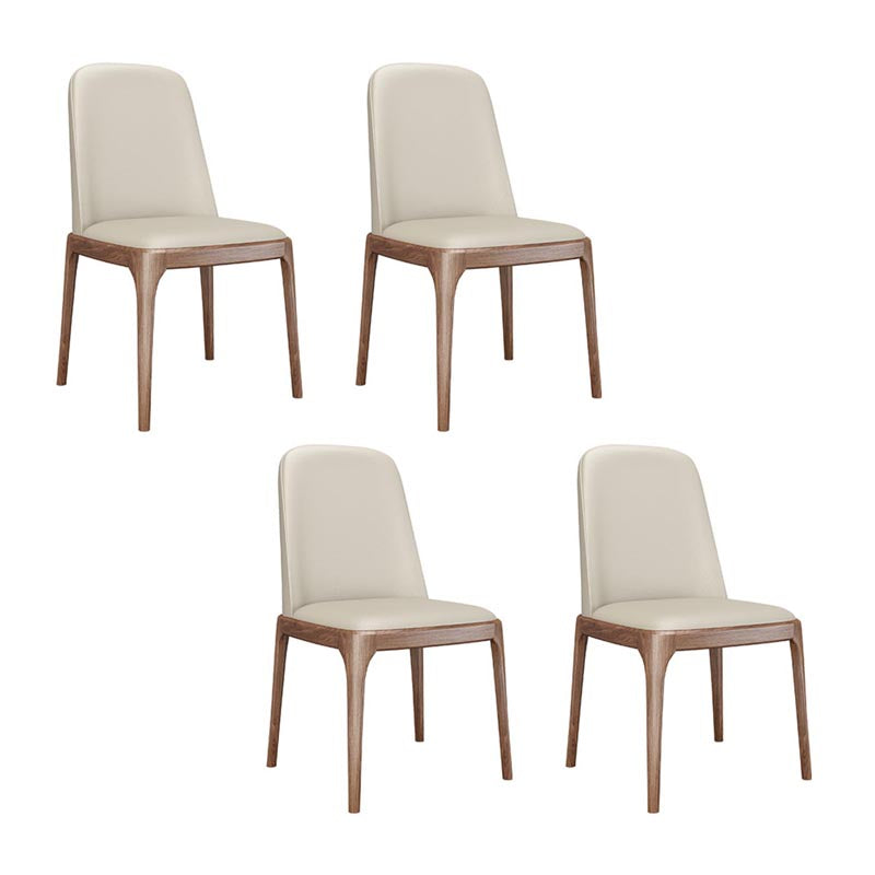 Dining Chairs Modern Style Oak Wood Side Chairs for Dining Room Off-White Armless 4 Piece Set Clearhalo 'Dining Chairs' 'Dining Tables & Seating' 'dining_chair' 'furn' 'furn_dining_chair' 'Furniture' 'furniture_dining_chair' 'Kitchen & Dining Furniture' 4987044