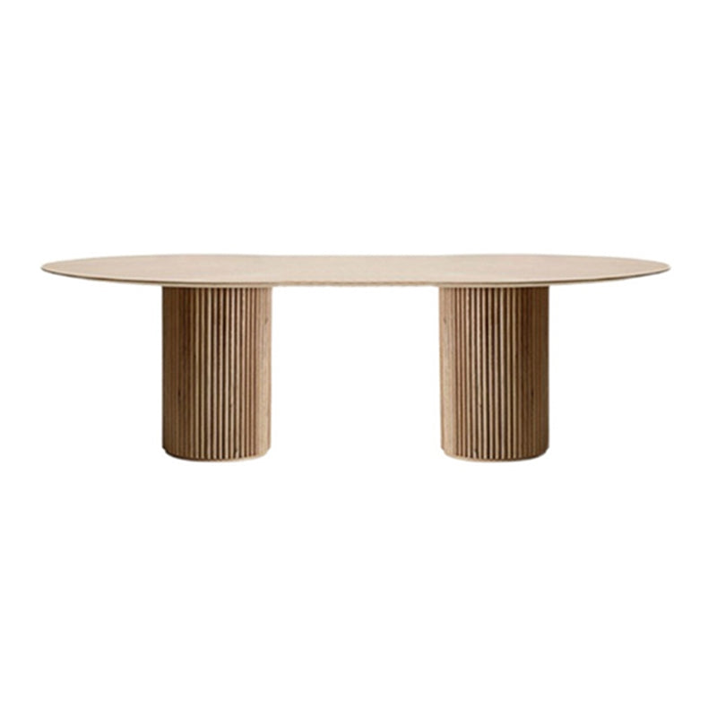 Modern Sintered Stone Dining Table Oval Dining Table with Double Pedestal Base Natural Without Chairs Clearhalo 'Dining Tables & Seating' 'Dining Tables' 'dining_table' 'furn' 'furn_dining_table' 'Furniture' 'furniture_dining_table' 'Kitchen & Dining Furniture' 'kitchen' 'kitchen_dining_table' 4987108