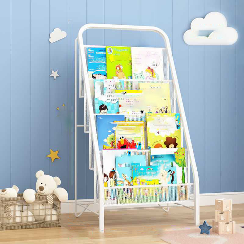 Industrial Iron Ladder Bookshelf White and Black Closed Back Bookcase for Home 16.1"L x 9.4"W x 32.7"H White Clearhalo 'Bookcases' 'furn' 'furn_bookcases' 'Furniture' 'furniture_bookcases' 'Office Furniture' 4987226