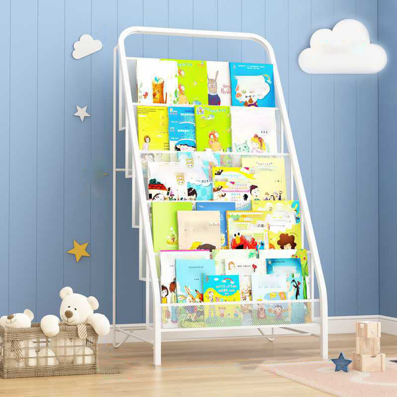 Industrial Iron Ladder Bookshelf White and Black Closed Back Bookcase for Home 22.8"L x 13.4"W x 38.6"H White Clearhalo 'Bookcases' 'furn' 'furn_bookcases' 'Furniture' 'furniture_bookcases' 'Office Furniture' 4987228