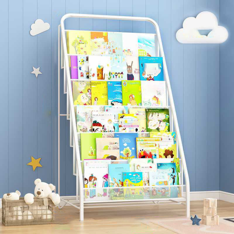 Industrial Iron Ladder Bookshelf White and Black Closed Back Bookcase for Home 26"L x 18.1"W x 39.8"H White Clearhalo 'Bookcases' 'furn' 'furn_bookcases' 'Furniture' 'furniture_bookcases' 'Office Furniture' 4987230