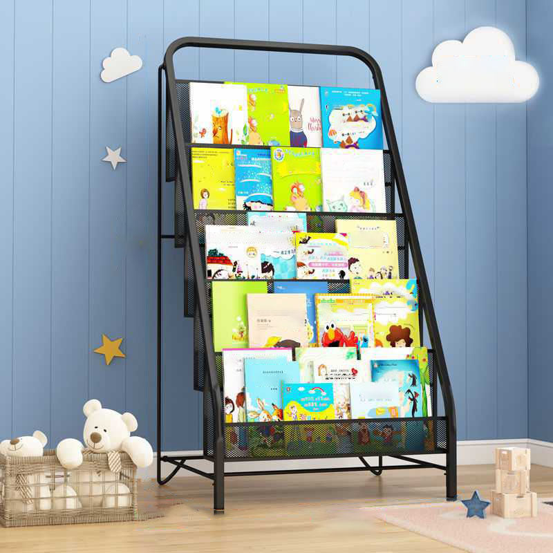 Industrial Iron Ladder Bookshelf White and Black Closed Back Bookcase for Home 22.8"L x 13.4"W x 38.6"H Black Clearhalo 'Bookcases' 'furn' 'furn_bookcases' 'Furniture' 'furniture_bookcases' 'Office Furniture' 4987238