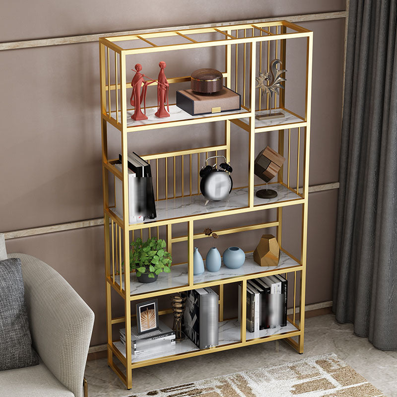 Glam Vertical Open Etagere Bookshelf Iron Frame Manufactured Wood Shelf Bookcase Clearhalo 'Bookcases' 'furn' 'furn_bookcases' 'Furniture' 'furniture_bookcases' 'Office Furniture' 4987357