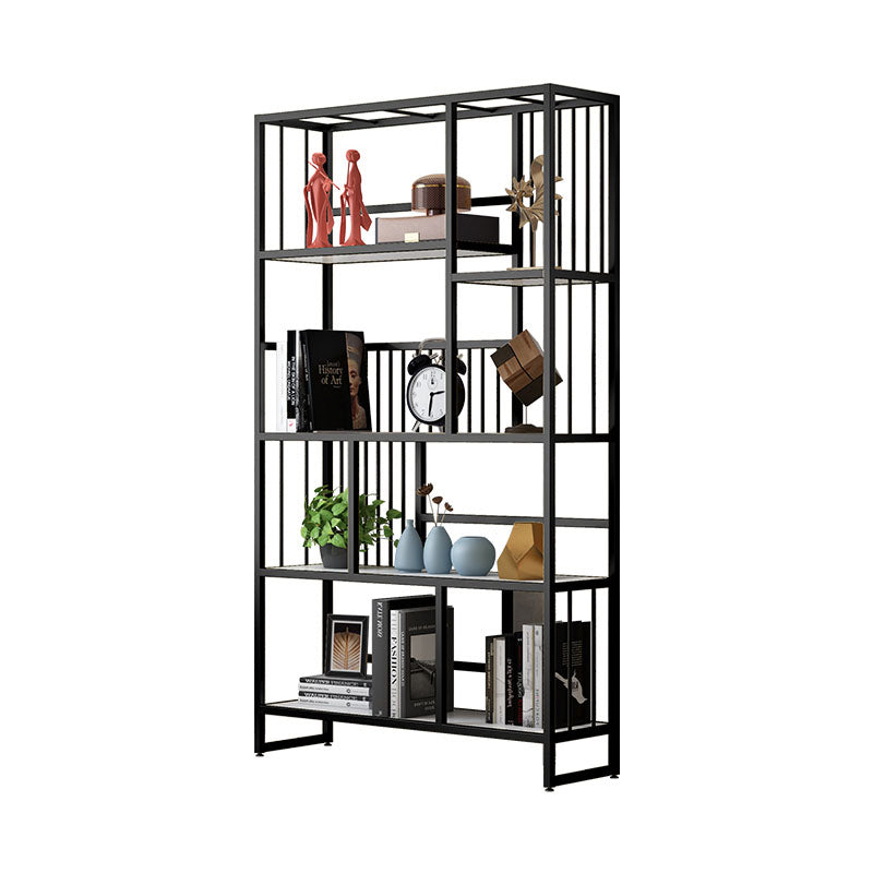Glam Vertical Open Etagere Bookshelf Iron Frame Manufactured Wood Shelf Bookcase Black Clearhalo 'Bookcases' 'furn' 'furn_bookcases' 'Furniture' 'furniture_bookcases' 'Office Furniture' 4987361