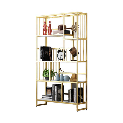 Glam Vertical Open Etagere Bookshelf Iron Frame Manufactured Wood Shelf Bookcase Gold