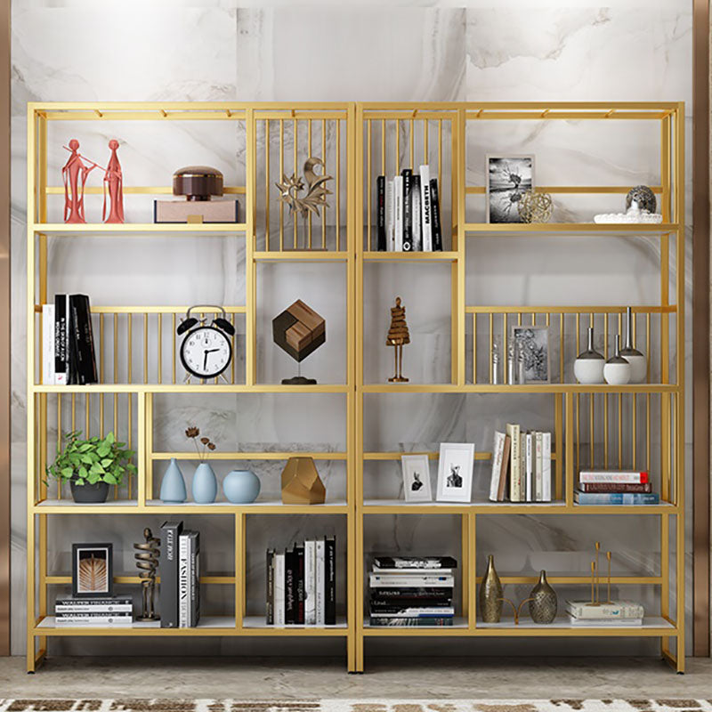 Glam Vertical Open Etagere Bookshelf Iron Frame Manufactured Wood Shelf Bookcase Clearhalo 'Bookcases' 'furn' 'furn_bookcases' 'Furniture' 'furniture_bookcases' 'Office Furniture' 4987371