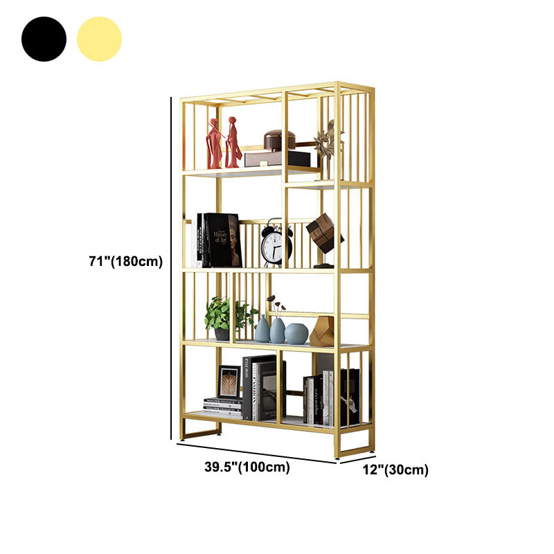 Glam Vertical Open Etagere Bookshelf Iron Frame Manufactured Wood Shelf Bookcase Clearhalo 'Bookcases' 'furn' 'furn_bookcases' 'Furniture' 'furniture_bookcases' 'Office Furniture' 4987377