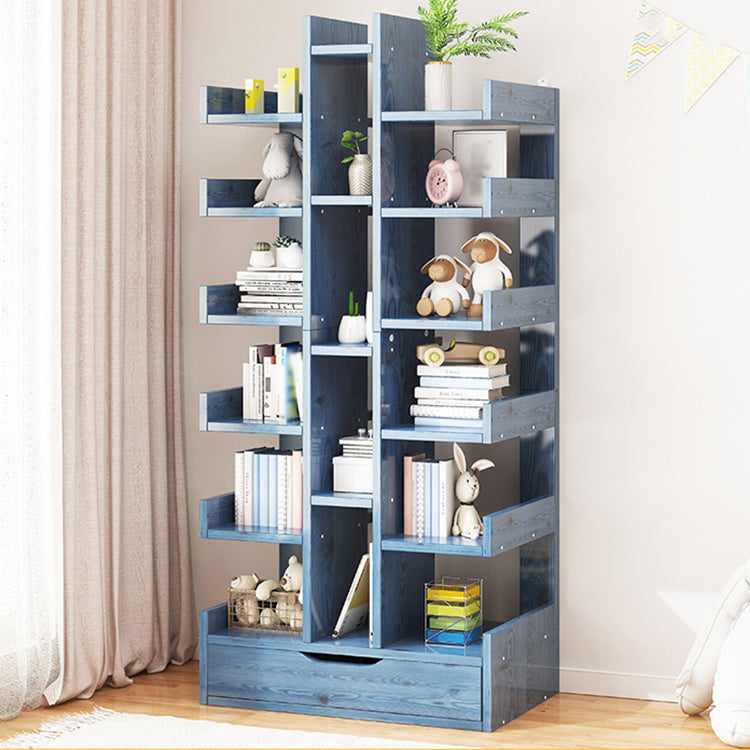 Scandinavian Manufactured Wood Etagere Bookshelf Vertical Open Bookcase for Home 20.1"L x 7.1"W x 55.9"H Ocean Blue Drawers Clearhalo 'Bookcases' 'furn' 'furn_bookcases' 'Furniture' 'furniture_bookcases' 'Office Furniture' 4987380