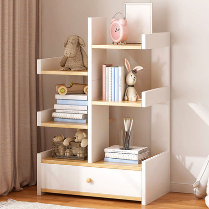 Scandinavian Manufactured Wood Etagere Bookshelf Vertical Open Bookcase for Home 15"L x 7.1"W x 33.5"H White Drawers