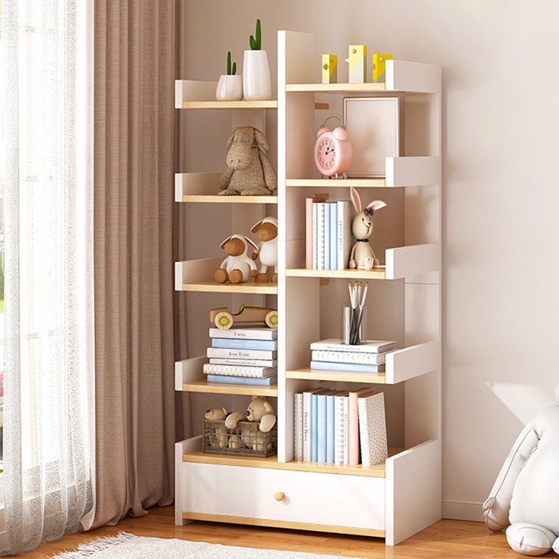 Scandinavian Manufactured Wood Etagere Bookshelf Vertical Open Bookcase for Home 15"L x 7.1"W x 53.5"H White Drawers Clearhalo 'Bookcases' 'furn' 'furn_bookcases' 'Furniture' 'furniture_bookcases' 'Office Furniture' 4987395