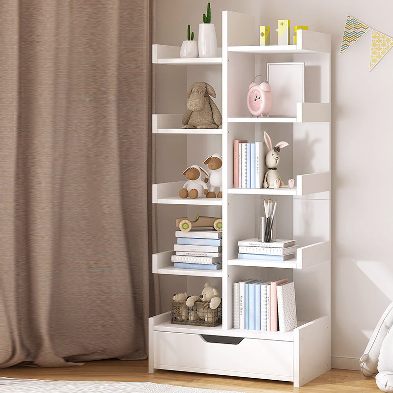 Scandinavian Manufactured Wood Etagere Bookshelf Vertical Open Bookcase for Home 15"L x 7.5"W x 55.9"H White Drawers Clearhalo 'Bookcases' 'furn' 'furn_bookcases' 'Furniture' 'furniture_bookcases' 'Office Furniture' 4987402