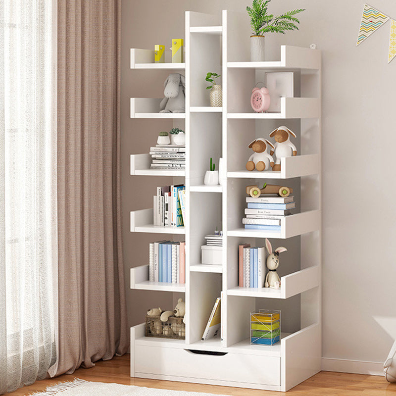 Scandinavian Manufactured Wood Etagere Bookshelf Vertical Open Bookcase for Home 20.1"L x 7.5"W x 66.5"H White Drawers Clearhalo 'Bookcases' 'furn' 'furn_bookcases' 'Furniture' 'furniture_bookcases' 'Office Furniture' 4987403