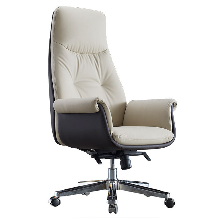 Modern Leather Executive Chair Tilt Mechanism Swivel Office Chair Beige With Headrest Clearhalo 'furn' 'furn_office_chair' 'Furniture' 'furniture_office_chair' 'Office Chairs' 'Office Furniture' 'office_chair' 4992244