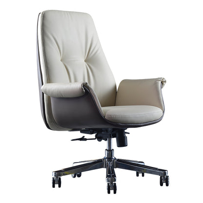 Modern Leather Executive Chair Tilt Mechanism Swivel Office Chair Beige Without Headrest Clearhalo 'furn' 'furn_office_chair' 'Furniture' 'furniture_office_chair' 'Office Chairs' 'Office Furniture' 'office_chair' 4992245