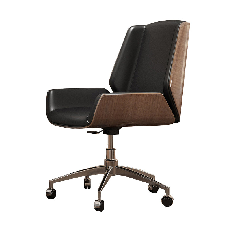 Executive Ergonomic Computer Chair Silver Metal Base Contemporary Office Chair Black Mid-Back (14-22 in.) Casters Included Clearhalo 'furn' 'furn_office_chair' 'Furniture' 'furniture_office_chair' 'Office Chairs' 'Office Furniture' 'office_chair' 4992254