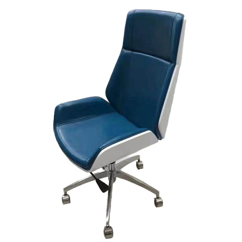 Executive Ergonomic Computer Chair Silver Metal Base Contemporary Office Chair Blue High-Back (Over 22 in.) Casters Included Clearhalo 'furn' 'furn_office_chair' 'Furniture' 'furniture_office_chair' 'Office Chairs' 'Office Furniture' 'office_chair' 4992265