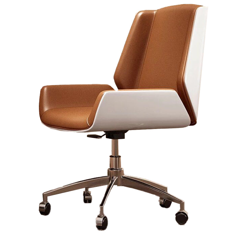 Executive Ergonomic Computer Chair Silver Metal Base Contemporary Office Chair Brown Mid-Back (14-22 in.) Casters Included Clearhalo 'furn' 'furn_office_chair' 'Furniture' 'furniture_office_chair' 'Office Chairs' 'Office Furniture' 'office_chair' 4992268