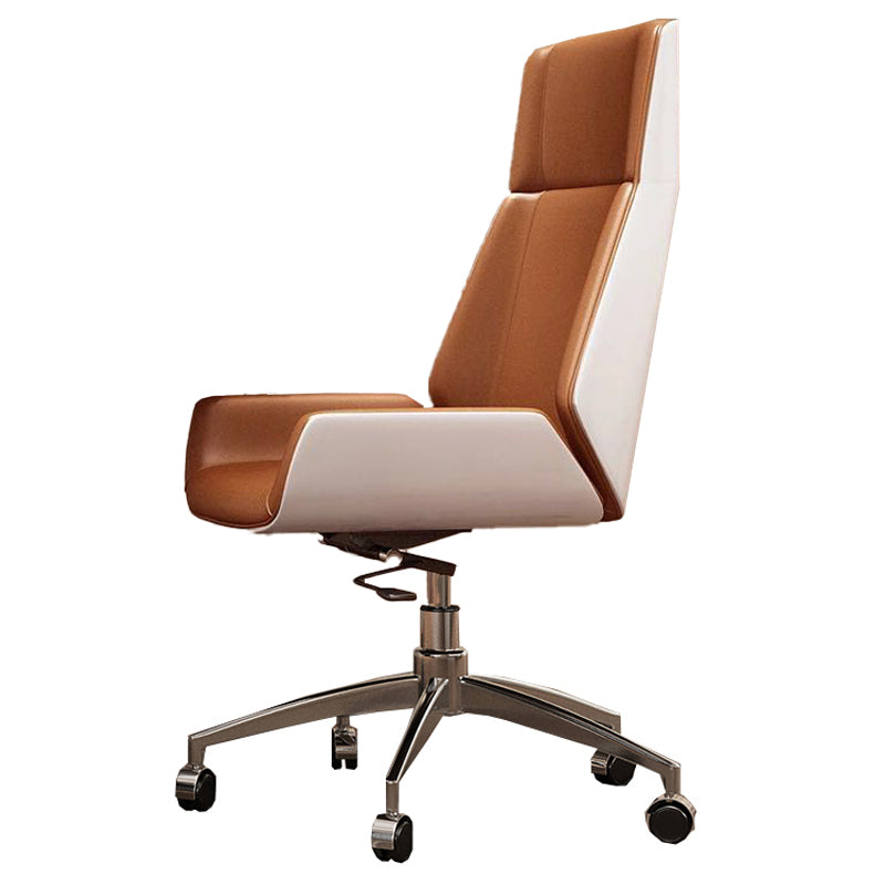 Executive Ergonomic Computer Chair Silver Metal Base Contemporary Office Chair Brown High-Back (Over 22 in.) Casters Included Clearhalo 'furn' 'furn_office_chair' 'Furniture' 'furniture_office_chair' 'Office Chairs' 'Office Furniture' 'office_chair' 4992271