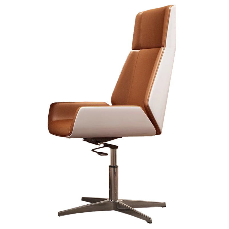 Executive Ergonomic Computer Chair Silver Metal Base Contemporary Office Chair Brown High-Back (Over 22 in.) Casters Not Included Clearhalo 'furn' 'furn_office_chair' 'Furniture' 'furniture_office_chair' 'Office Chairs' 'Office Furniture' 'office_chair' 4992274