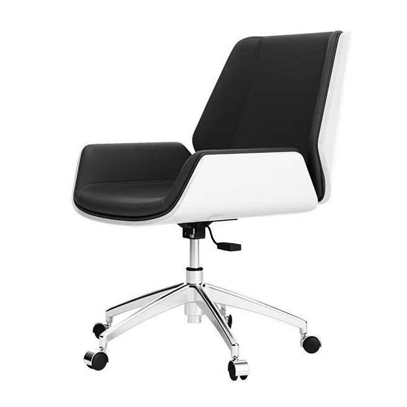 Executive Ergonomic Computer Chair Silver Metal Base Contemporary Office Chair Black White Mid-Back (14-22 in.) Casters Included Clearhalo 'furn' 'furn_office_chair' 'Furniture' 'furniture_office_chair' 'Office Chairs' 'Office Furniture' 'office_chair' 4992276