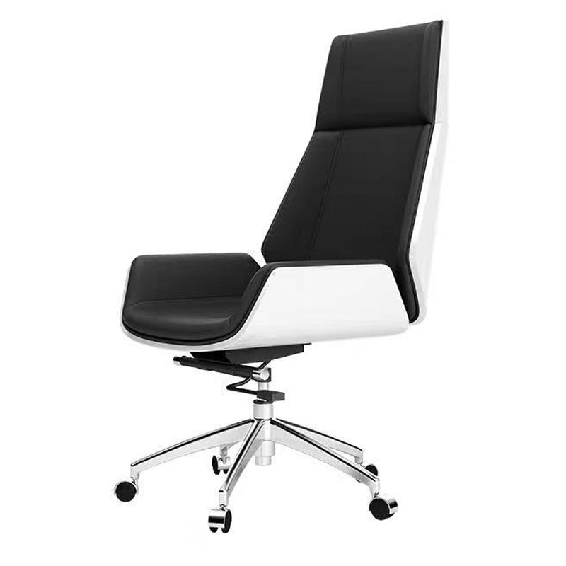 Executive Ergonomic Computer Chair Silver Metal Base Contemporary Office Chair Black White High-Back (Over 22 in.) Casters Included Clearhalo 'furn' 'furn_office_chair' 'Furniture' 'furniture_office_chair' 'Office Chairs' 'Office Furniture' 'office_chair' 4992279