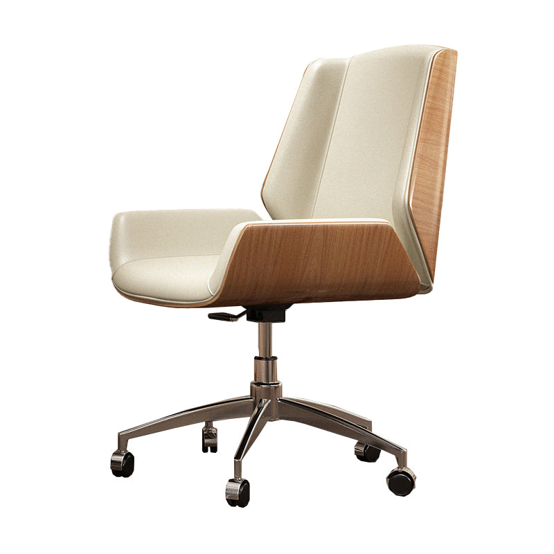 Executive Ergonomic Computer Chair Silver Metal Base Contemporary Office Chair Off-White Mid-Back (14-22 in.) Casters Included Clearhalo 'furn' 'furn_office_chair' 'Furniture' 'furniture_office_chair' 'Office Chairs' 'Office Furniture' 'office_chair' 4992287