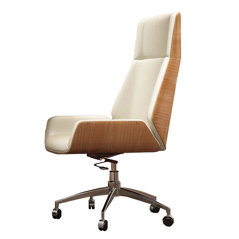 Executive Ergonomic Computer Chair Silver Metal Base Contemporary Office Chair Off-White High-Back (Over 22 in.) Casters Included Clearhalo 'furn' 'furn_office_chair' 'Furniture' 'furniture_office_chair' 'Office Chairs' 'Office Furniture' 'office_chair' 4992289