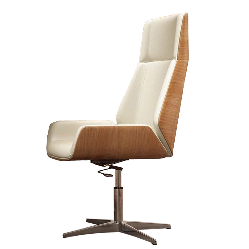 Executive Ergonomic Computer Chair Silver Metal Base Contemporary Office Chair Off-White High-Back (Over 22 in.) Casters Not Included Clearhalo 'furn' 'furn_office_chair' 'Furniture' 'furniture_office_chair' 'Office Chairs' 'Office Furniture' 'office_chair' 4992290