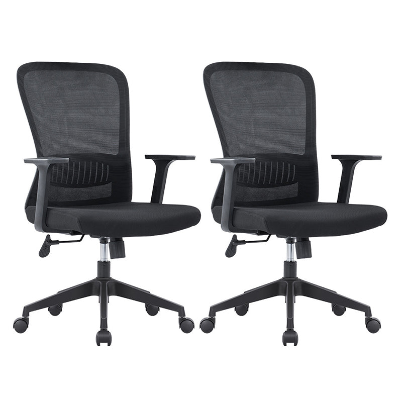Ergonomic Mesh Desk Chair Modern Style Fixed Arms Chair with Swivel Casters Black 2 Piece Set Without Headrest Clearhalo 'furn' 'furn_office_chair' 'Furniture' 'furniture_office_chair' 'Office Chairs' 'Office Furniture' 'office_chair' 4992347