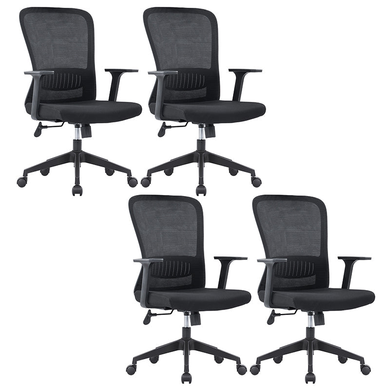 Ergonomic Mesh Desk Chair Modern Style Fixed Arms Chair with Swivel Casters Black 4 Piece Set Without Headrest Clearhalo 'furn' 'furn_office_chair' 'Furniture' 'furniture_office_chair' 'Office Chairs' 'Office Furniture' 'office_chair' 4992349
