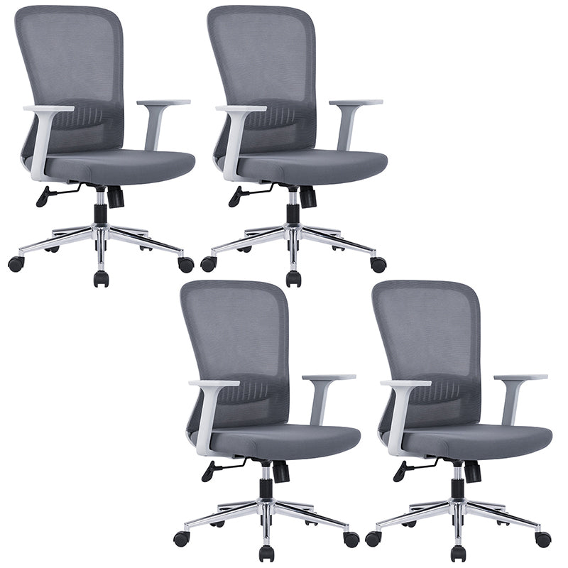 Ergonomic Mesh Desk Chair Modern Style Fixed Arms Chair with Swivel Casters Grey 4 Piece Set Without Headrest Clearhalo 'furn' 'furn_office_chair' 'Furniture' 'furniture_office_chair' 'Office Chairs' 'Office Furniture' 'office_chair' 4992353
