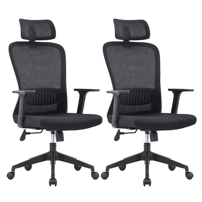 Ergonomic Mesh Desk Chair Modern Style Fixed Arms Chair with Swivel Casters Black 2 Piece Set With Headrest Clearhalo 'furn' 'furn_office_chair' 'Furniture' 'furniture_office_chair' 'Office Chairs' 'Office Furniture' 'office_chair' 4992356
