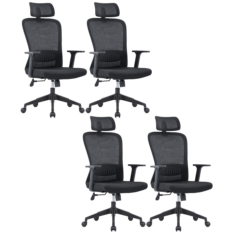 Ergonomic Mesh Desk Chair Modern Style Fixed Arms Chair with Swivel Casters Black 4 Piece Set With Headrest Clearhalo 'furn' 'furn_office_chair' 'Furniture' 'furniture_office_chair' 'Office Chairs' 'Office Furniture' 'office_chair' 4992357
