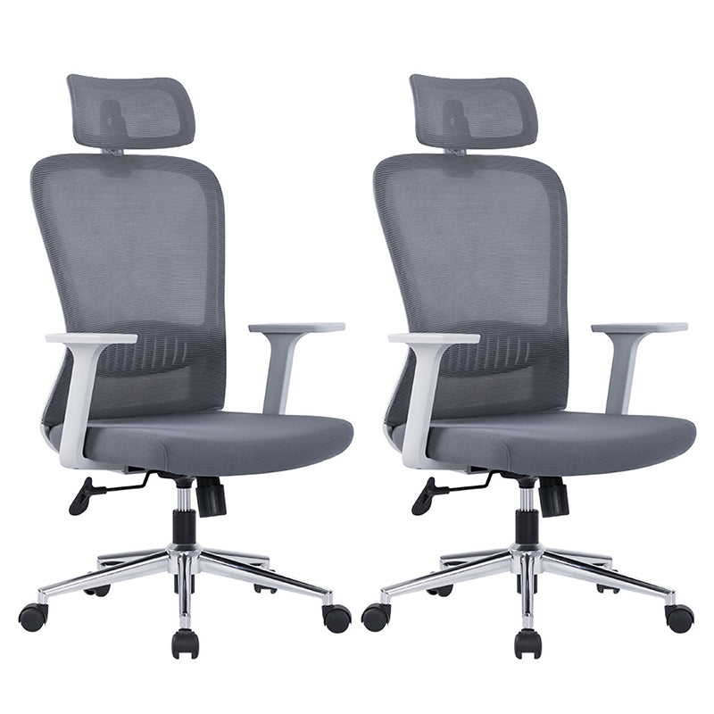 Ergonomic Mesh Desk Chair Modern Style Fixed Arms Chair with Swivel Casters Grey 2 Piece Set With Headrest Clearhalo 'furn' 'furn_office_chair' 'Furniture' 'furniture_office_chair' 'Office Chairs' 'Office Furniture' 'office_chair' 4992359