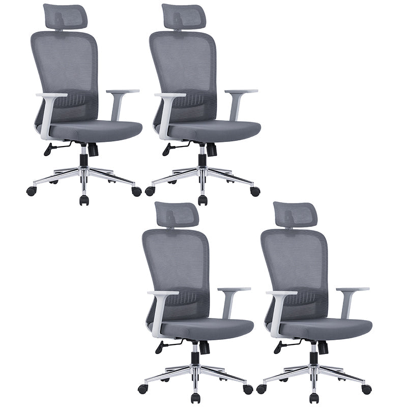 Ergonomic Mesh Desk Chair Modern Style Fixed Arms Chair with Swivel Casters Grey 4 Piece Set With Headrest Clearhalo 'furn' 'furn_office_chair' 'Furniture' 'furniture_office_chair' 'Office Chairs' 'Office Furniture' 'office_chair' 4992360