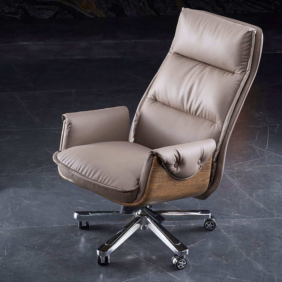 Executive Ergonomic Desk Chair with Padded Arms Chrome Metal Modern Task Chair with Wheels Brown Without Footrest Clearhalo 'furn' 'furn_office_chair' 'Furniture' 'furniture_office_chair' 'Office Chairs' 'Office Furniture' 'office_chair' 4992409