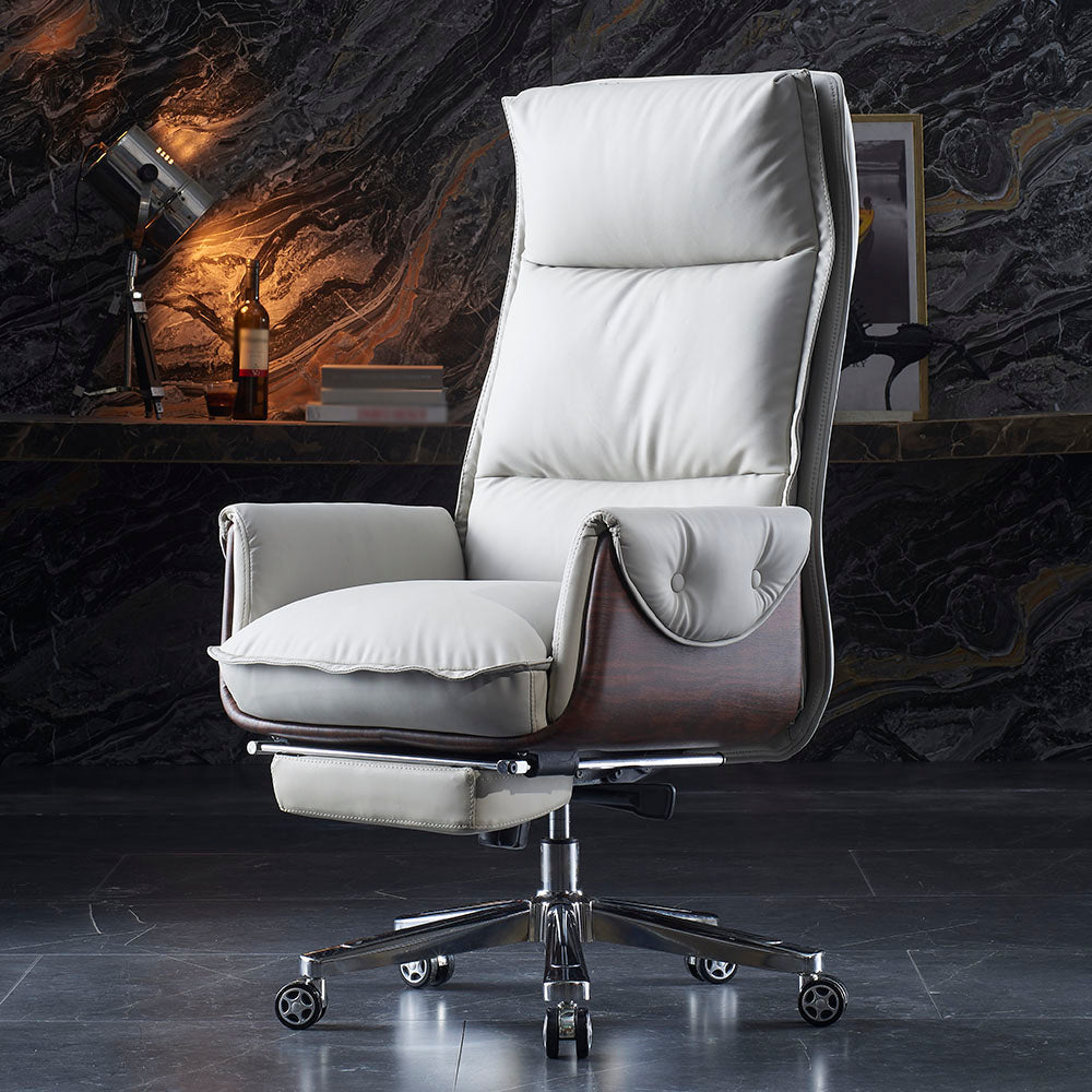 Executive Ergonomic Desk Chair with Padded Arms Chrome Metal Modern Task Chair with Wheels Off-White With Footrest Clearhalo 'furn' 'furn_office_chair' 'Furniture' 'furniture_office_chair' 'Office Chairs' 'Office Furniture' 'office_chair' 4992414