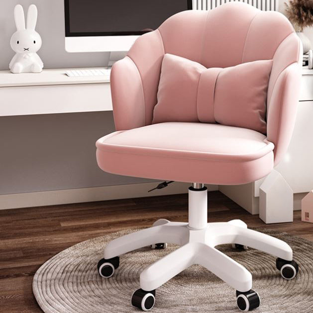 Mid Back Velvet Desk Chair Contemporary Armless Chair with Wheels Pink Pedestal Clearhalo 'furn' 'furn_office_chair' 'Furniture' 'furniture_office_chair' 'Office Chairs' 'Office Furniture' 'office_chair' 4992436