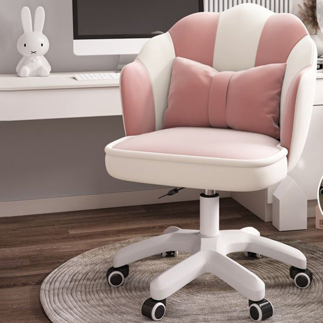 Mid Back Velvet Desk Chair Contemporary Armless Chair with Wheels White-Pink Pedestal Clearhalo 'furn' 'furn_office_chair' 'Furniture' 'furniture_office_chair' 'Office Chairs' 'Office Furniture' 'office_chair' 4992448