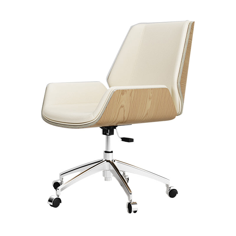 Mid Back Conference Chair Modern Style Faux Leather Armless Chair Off-White Casters Clearhalo 'furn' 'furn_office_chair' 'Furniture' 'furniture_office_chair' 'Office Chairs' 'Office Furniture' 'office_chair' 4992480