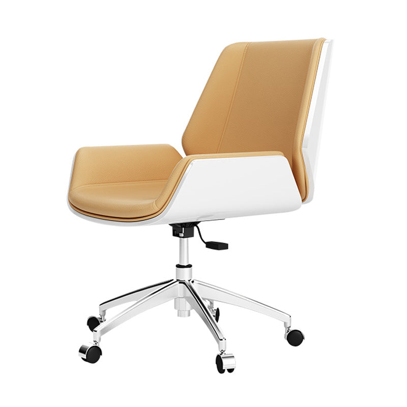 Mid Back Conference Chair Modern Style Faux Leather Armless Chair Yellow Casters Clearhalo 'furn' 'furn_office_chair' 'Furniture' 'furniture_office_chair' 'Office Chairs' 'Office Furniture' 'office_chair' 4992483