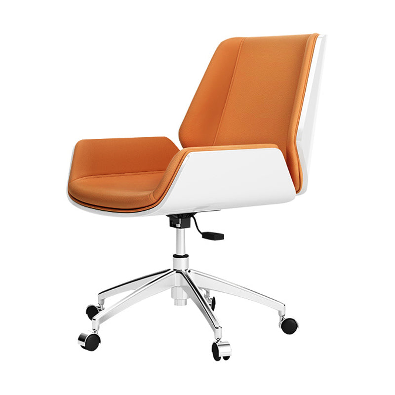 Mid Back Conference Chair Modern Style Faux Leather Armless Chair Orange Casters Clearhalo 'furn' 'furn_office_chair' 'Furniture' 'furniture_office_chair' 'Office Chairs' 'Office Furniture' 'office_chair' 4992487