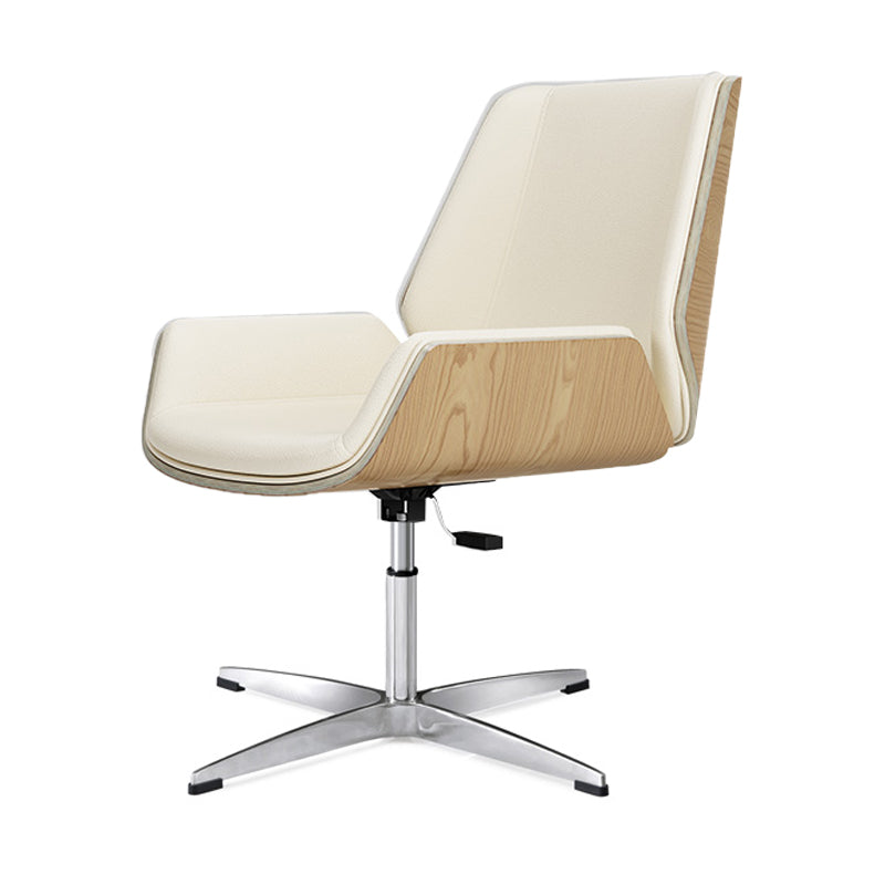 Mid Back Conference Chair Modern Style Faux Leather Armless Chair Off-White Without Casters Clearhalo 'furn' 'furn_office_chair' 'Furniture' 'furniture_office_chair' 'Office Chairs' 'Office Furniture' 'office_chair' 4992488